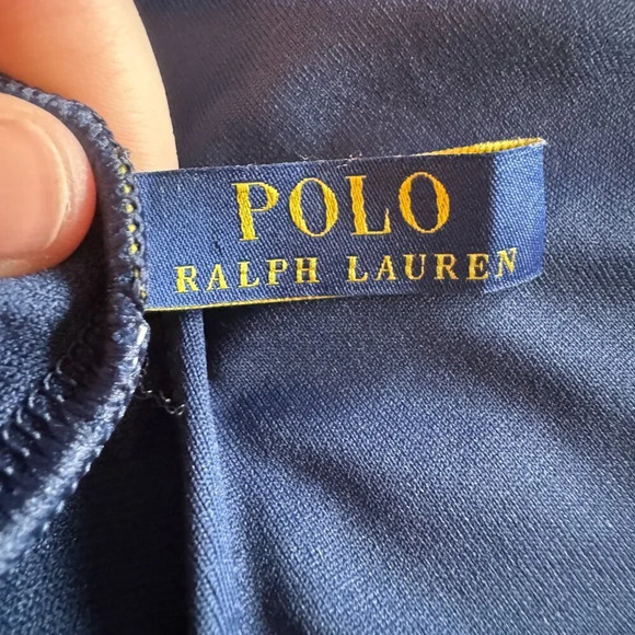 Polo Ralph Lauren Swimsuit Size Large Navy Blue One Piece Scoop Back Ruffle Pony - Picture 10 of 16